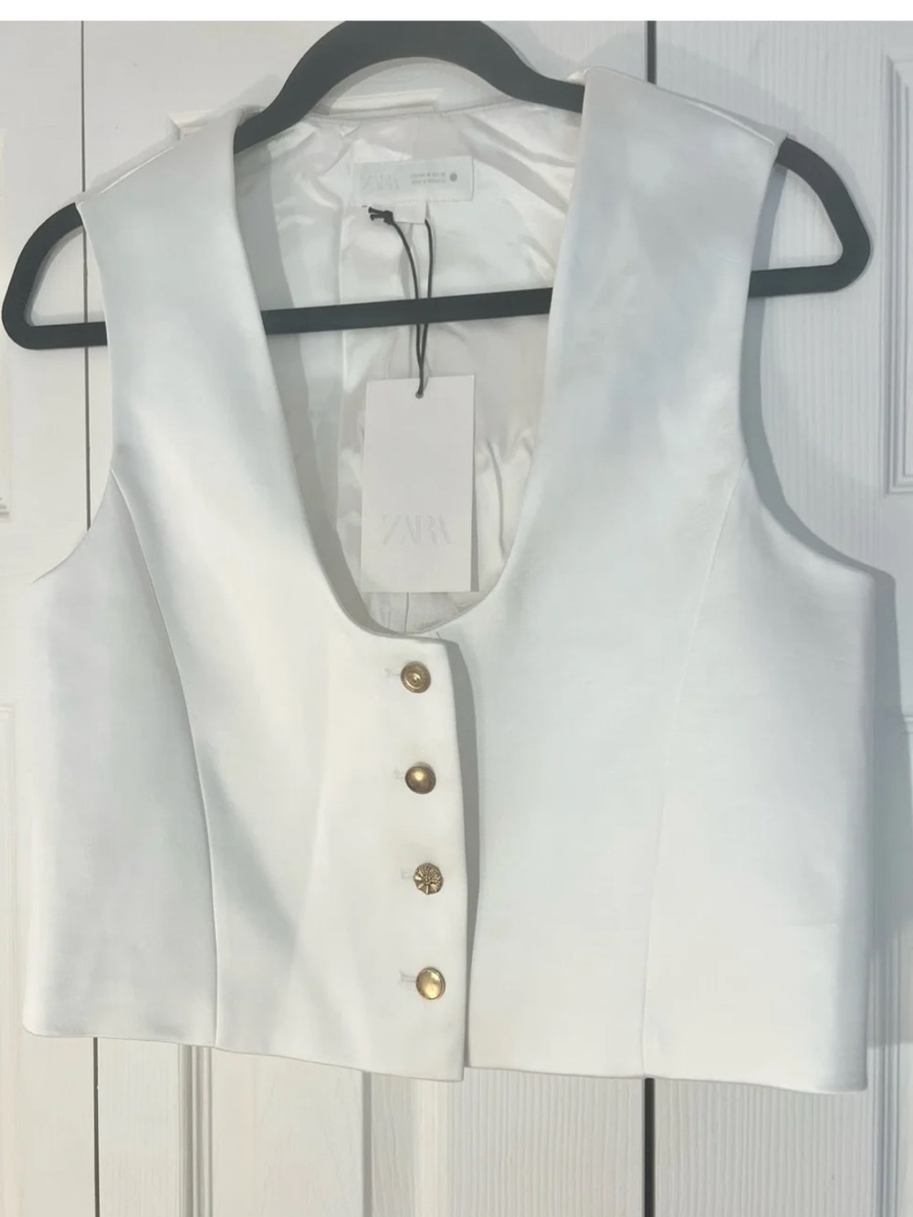 ZARA White Satin Cropped Vest with Gold Buttons